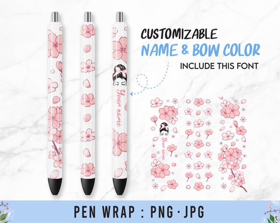 Cherry Blossom Epoxy Glitter Pen Wrap, Cherry Flower Pen Wrap,Flower PNG, Messy bun SVG, Ink Joy Wraps Digital Download PNG