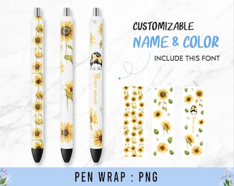 Watercolor Sunflowers Pen wrap | Custom name svg | Mom life pen wrap svg | Floral Pen wrap | Sunflowers Pen wrap