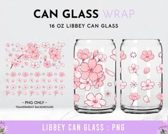 Cherry Blossom Wrap PNG, Cherry Flower 16 oz Libbey Full Wrap PNG, Libbey Glass PNG