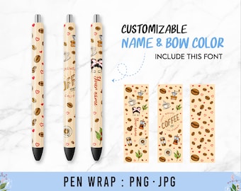 Coffee Pen Wrap PNG, can change name and color, Coffee lover mom life kid life, Epoxy Pen Wrap, InkJoy Pens, Digital Download, Jpeg, Png