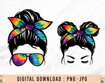 Tie dye Mom life Kid life png, Messy bun mom, Messy bun kid, Messy Bun png, Sunglasses png, Mom Life png file, digital download