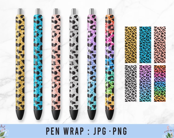 Glitter Leopard Pen Wrap Digital Glitter Pencil PNG for Pen