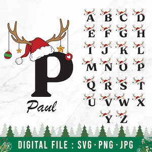 Paquete SVG del alfabeto navideño, letras A-Z svg para Cricut, Silhouette Cameo, sublimación png, personalizar la idea de regalos de Navidad, apellido