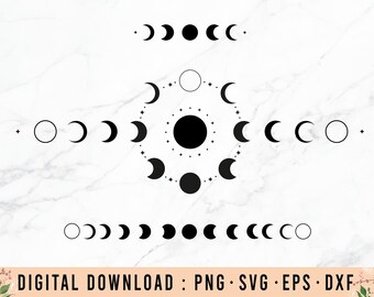 Moon phases astronomy icon set | Moon phases svg, Celestial svg, Mystical Moon phase svg files for cricut, Phases of the moon png