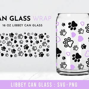Dog Paw Glass Wrap Svg, Dog lover 16 oz Libbey Full Wrap Svg, Libbey Glass Svg