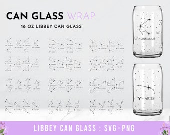 12 Zodiac Signs Glass Wrap Svg, Zodiac 16 oz Libbey Full Wrap Svg, Libbey Glass Svg, Summer Beer Can Svg, Zodiac