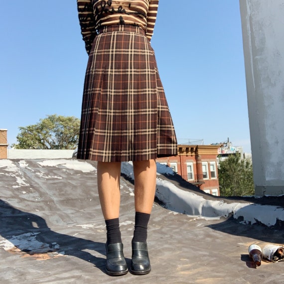 Vintage Burberry Pleated Plaid Skirt