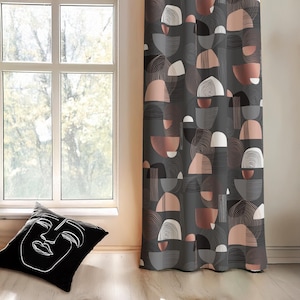 Geometric Thermal Curtain Panel, Custom Size Window Drapes, Wide Kitchen Valance, Graphic Drapery Panel