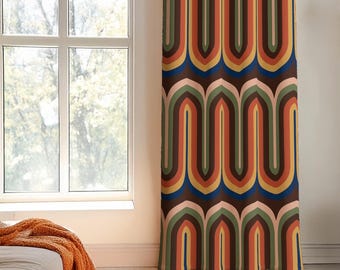 70s Retro Curtain Panel, Mid Century Window Drapery for Living Room, Custom Size Drapes