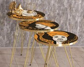 African Women Nesting Table Set of 3 Black Women Coffee Table Ethnic Map Nest Tables Farmhouse Cubism Round Coffee Tables Rustic End Tables
