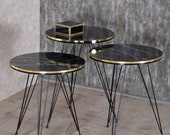 Black Round Nesting Table Set of 3 coffee End tables End table for living room Modern Coffee Table Nest Table Set with Gold and Black Legs