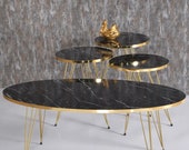 Black Marble Round Coffee Table Nesting Table Set Marble Pattern Ellipse End Tables Nesting Table Set Of 3 Side Tables Coffee Table Set