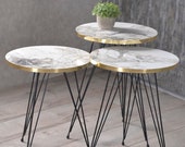 Gold Nesting Table And Coffee Table Marble Pattern Center Table Tables With Black Metal Leg Nesting Table Set Of 3 Round Coffee Tables