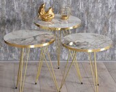 Gold Ellipse Coffee Table Nesting Tables Marble Pattern End Tables Nesting Table Set Of 3 Round Side Tables Minimalist Coffee Tables