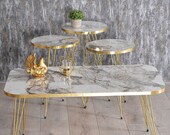 Gold Nesting Table And Coffee Table Marble Center Table Nesting Table Set Of 3 Round Coffee Tables Living Room Coffee Table Easy to Assemble
