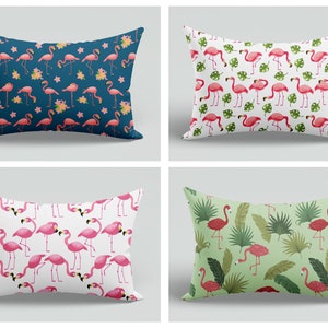 Pink Flamingo Lumbar Pillow Covers|Tropical Throw Pillow Case|Outdoor Flamingo Cushion Cover|Pink Sunbrella Lumbar Pillow|Flamingo Decor