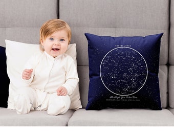 Cuscino per annuncio nascita bambino, federa per cuscino personalizzata con mappa stellare di compleanno, regalo per la nascita di un bambino, cuscino personalizzato per ragazzi e ragazze, idee regalo di compleanno