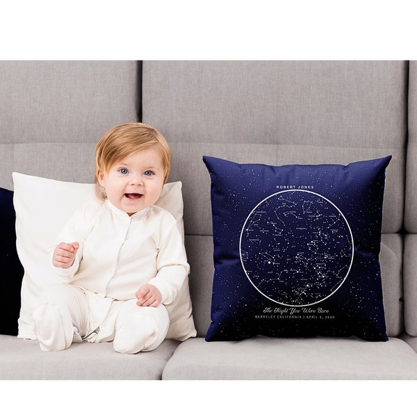 Baby Birth Announcement Pillow, Personalized Birthday Star Map Cushion Case,New Baby Gift,Custom Boys Girls Throw Pillow,Birthday Gift Ideas