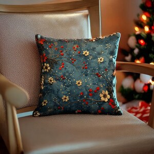 Christmas Floral Pillow Cover, Xmas Flower Cushion Case, Holiday Throw Pillow, Boyfriend Pillowcase 18x18, Noel Home Decor, New Year Gift
