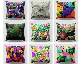 Outdoor Tropical Pillow Cover,Palm Leaf Cushion Case,Botanical Throw Pillow,Tropical Home Decor,Summer Pillowcase,27x27 Outdoor Pillow Cover