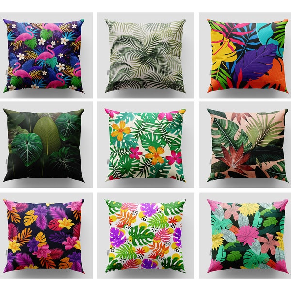 Outdoor Tropical Pillow Cover,Palm Leaf Cushion Case,Botanical Throw Pillow,Tropical Home Decor,Summer Pillowcase,27x27 Outdoor Pillow Cover