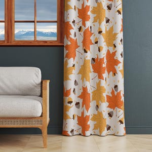 Fall Leaves Curtain Panel, Hello Autumn Window Decor, Orange Window Valance, Warm Autumn Curtain, Drapes With Trim, Housewarming Gift