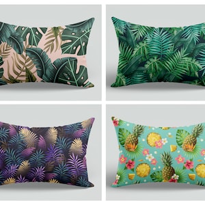 Outdoor Tropical Lumbar Pillow Cover,Green Leaves Throw Pillow,Botanic Cushion Case,Tropical Home Decor,Custom Size Pillowcase,Pillow Sham