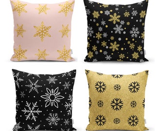 Winter Snowflake Pillow Case, Christmas Cushion Cover, Black Snowflake Home Decor, Xmas Throw Pillow, Decorative Winter Trend Pillowcase
