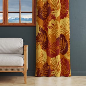 Fall Leaf Curtain Panel, Leaf Pattern Curtains, Autumn Window Covering, Festive Bedroom Drapes, Housewarming Gift, Drapery Fabric