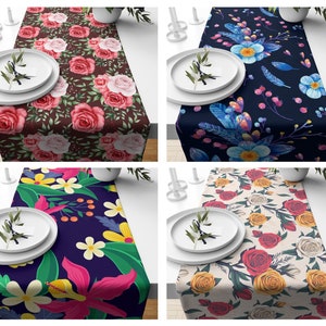 Flower Table Runner|Pink Floral Kitchen Tablecloth|Rose Table Cloth|Fresh Table Decor|Housewarming Table Top|Pink Table Runner