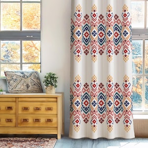 Kilim Design Window Curtains, Rug Design Drapery Panel, Anatolian Window Treatment, Authentic Valances, Rustic Drapes Panel, Long Curtain