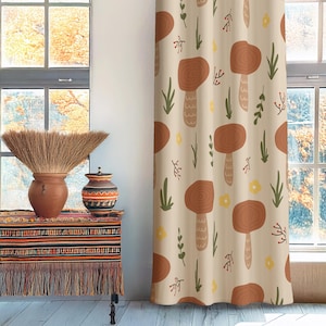 Abstract Art Window Curtain Panel, Drawing Drapery Panel, Mid Century Decorative Curtains, Kitchen Valance, Extra Long Drapes,