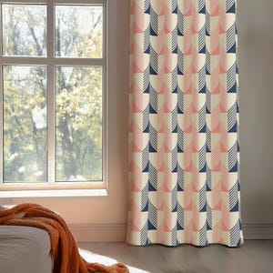 Retro Window Treatment, Mid Century Valance Curtain, Farmhouse Curtain Set, Modern Drapes Panel, Geometric Pattern Drapery