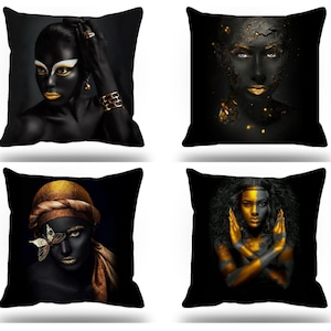 African Women Pillow Cover|Ethnic Tribal Cushion Case|Lady Face Throw Pillow|Afrocentric Pillow Case| Ethnic Design Pillow Cover