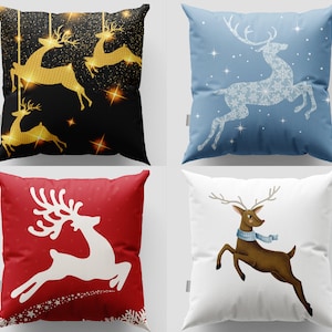 Noel Deer Pillow Cover|Deer Cushion Case|Christmas Throw Pillow|Reindeer Cushion Cover|Winter Pillow Cover|Xmas Pillowcase|Outdoor Pillows