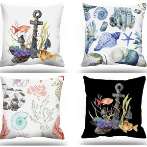 Beach House Pillow Cover|Navy Marine Cushion Cover|Anchor Throw Pillow|Decorative Coastal Pillow|Blue Nautical Decor|Summer Trend Pillow