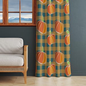 Pumpkin Plaid Curtains, Fall Tartan Curtain Panels, Bedroom Check Drapes, Buffalo Check Valances, Autumn Window Drapey, Window Decorations