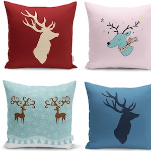 Noel Deer Pillow Cover, Holiday Reindeer Cushion Case, Christmas Throw Pillow, Xmas Gift Ideas, Farmhouse Christmas Room Decor, 18x18 Pillow