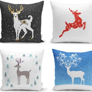 Christmas Deer Pillow Case, Reindeer Cushion Cover, Winter Throw Pillow, Xmas Decorations, Animal Print Pillowcase, Christmas Pillow 14x14