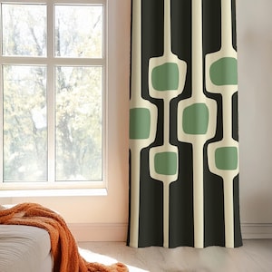 Retro Style Window Curtain, Green Mid-Century Window Valance, 70s Drapes, Retro Home Decorations, Bohemian Drapery Panel, Modern Valances