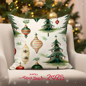 Copricuscino con ornamenti natalizi, copricuscino con albero di pino di Natale, copricuscino con ornamenti, regalo di Capodanno, copricuscino di tutte le dimensioni