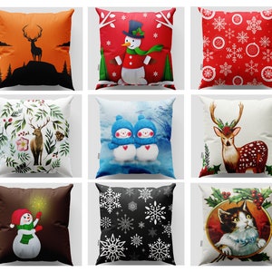 Winter Pillow Cover|Christmas Pillow Case|Snowman Throw Pillow|Deer Cushion Cover|Snowflake Pillowcase|Xmas Pillow Cover|Noel Pillow Sham