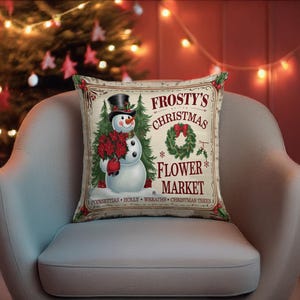 Frosty&#39;s Christmas Pillow Cover,Xmas Flower Cushion Case, Poinsettia Throw Pillow,Noel Floral Pillowcase, New Year Gift Pillow for Boyfriend