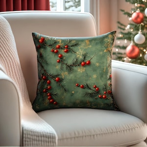 Christmas Flower Pillow Case, Xmas Floral Throw Pillow,Festive Holiday Cushion Case, Rustic Christmas Home Decorations, Seasonal Pillow Sham