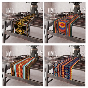 Rug Design Table Runner,Native American Table Cloth,Southwestern Table Runner,Aztec Ethnic Kitchen Table Decor,Farmhouse Table Decoration