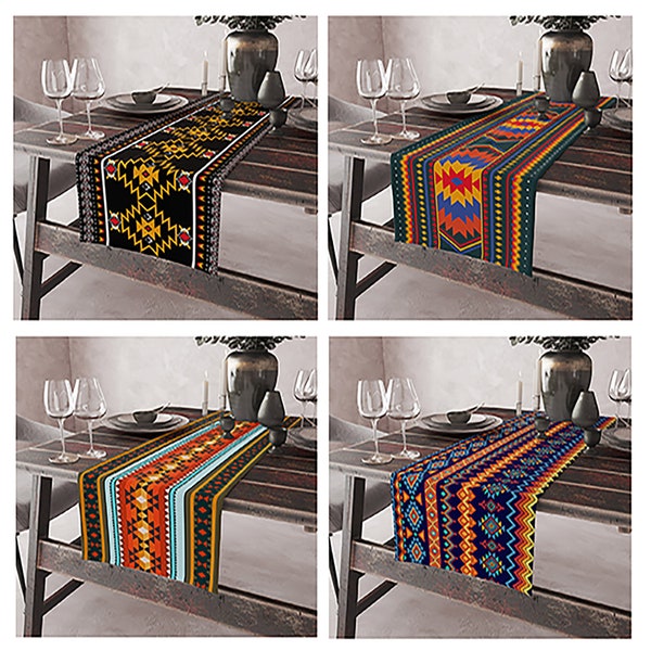 Rug Design Table Runner,Native American Table Cloth,Southwestern Table Runner,Aztec Ethnic Kitchen Table Decor,Farmhouse Table Decoration