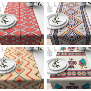 Southwestern Table Runner|Native American Runner|Brick Color Tablecloth|Kitchen Table Cover|Rug Design Table Centerpiece|Southwest Table top