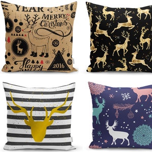 Holiday Reindeer Pillow Cover, Christmas Deer Cushion Case, Xmas Throw Pillow, Noel Gift Ideas, Farmhouse Room Decor, 16x16 Pillow Sham