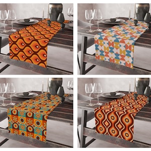 Mid Century Table Runner, Retro Table Runner, Geometric Tablecloth, Midcentury Table Cloth, Wedding Table Decor, Abstract Table Centerpiece