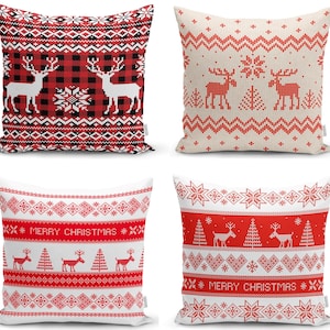 Merry Christmas Pillow Case, Winter Cushion Cover,Housewarming Xmas Gift Idea, Deer Throw Pillow, New Year Pillow Sham, Christmas Decor